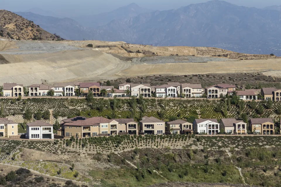 Hillside home construction in the Porter Ranch neighborhood of Los Angeles, California.